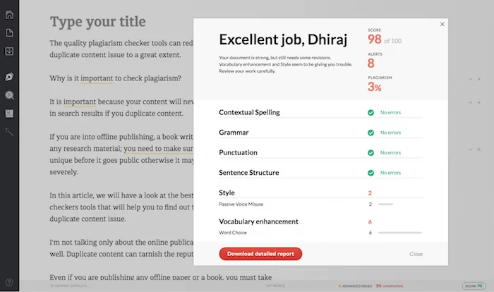 Vérificateur de plagiat grammatical