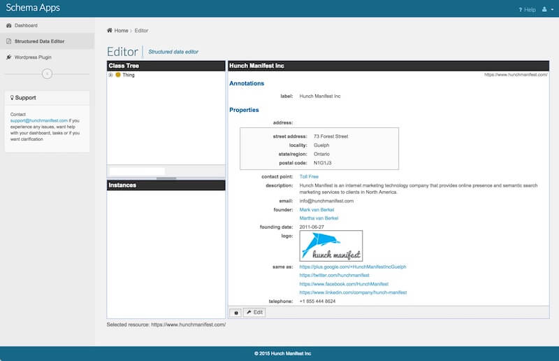 Datos estructurados de la aplicación de esquema