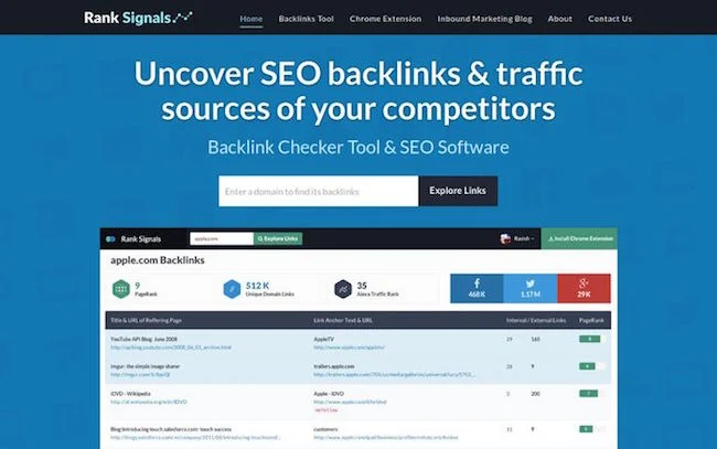verificador de backlinks de ranksignals