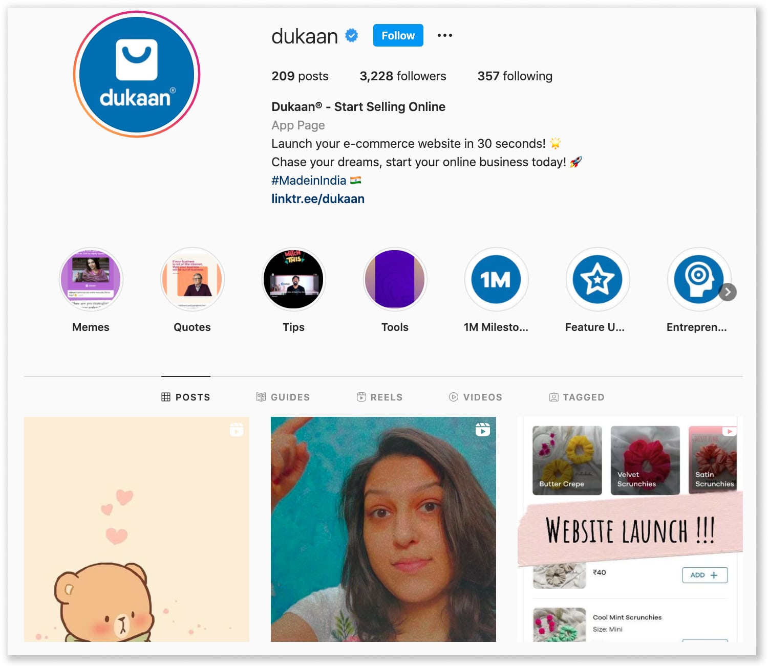 Come vendere su Instagram - Guida per principianti per il 2022 1 Dukaan's Instagram account