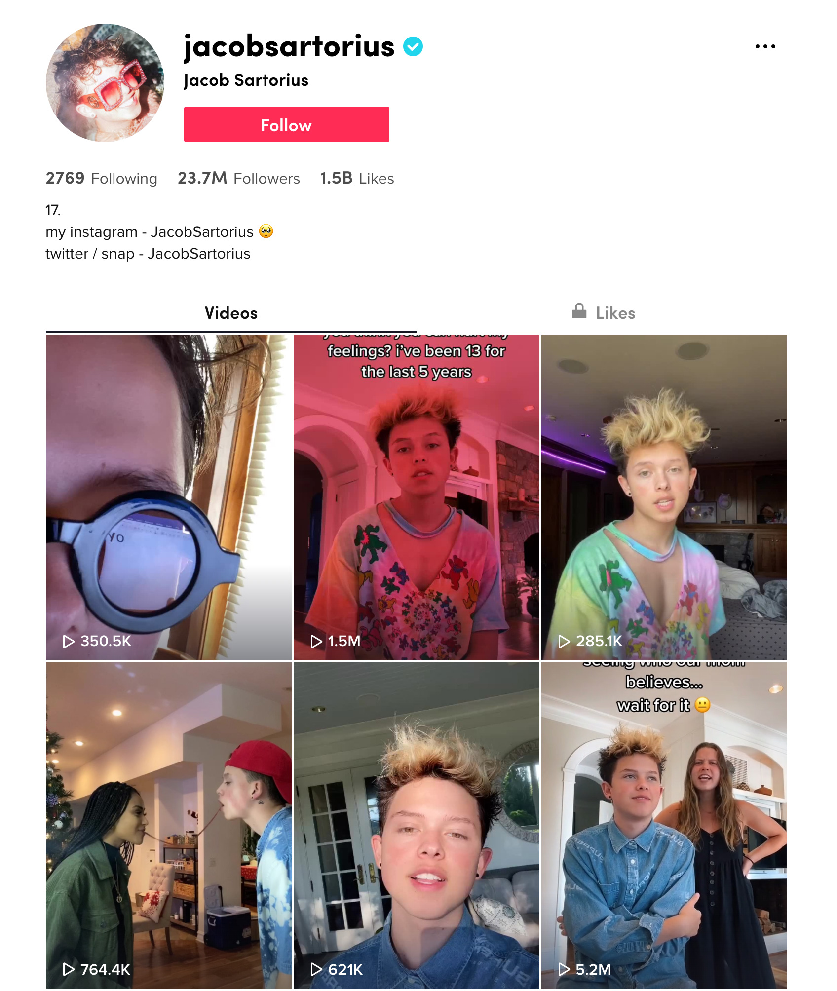 JacobSartoriusTikTokプロフィール