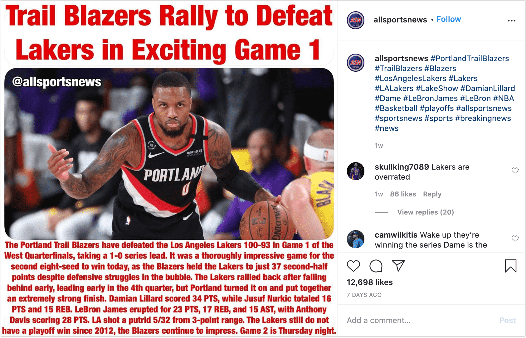 トレイルブレイザーズインスタグラムpost2