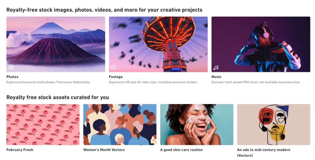 captura de pantalla de la página de inicio personalizada de Shutterstock