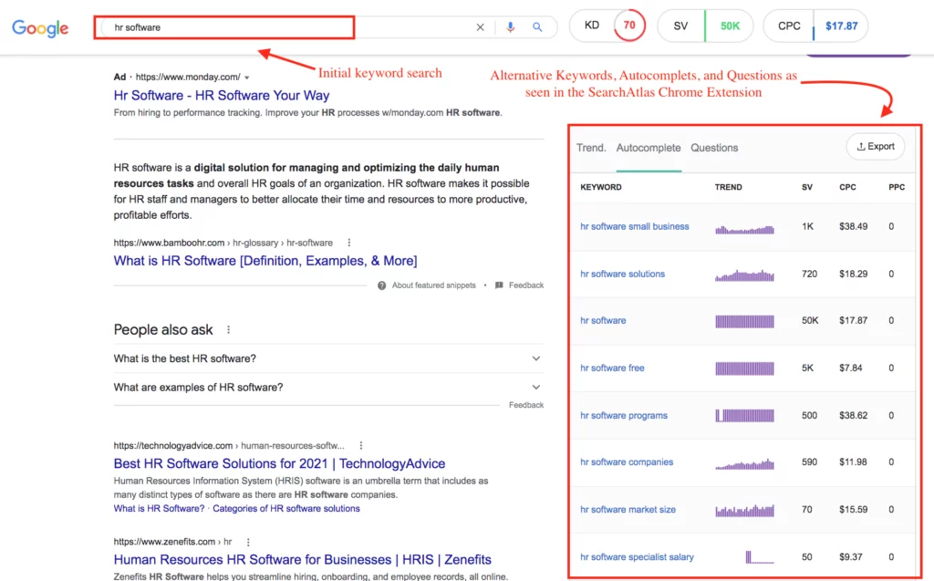 การค้นหาของ Google ด้วยส่วนขยาย SearchAtlas Chrome