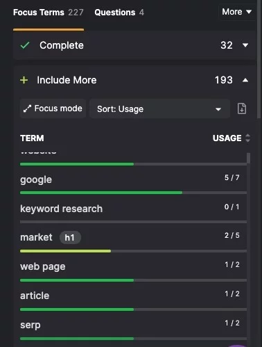 Tangkapan layar kata kunci LSI dengan latar belakang hitam