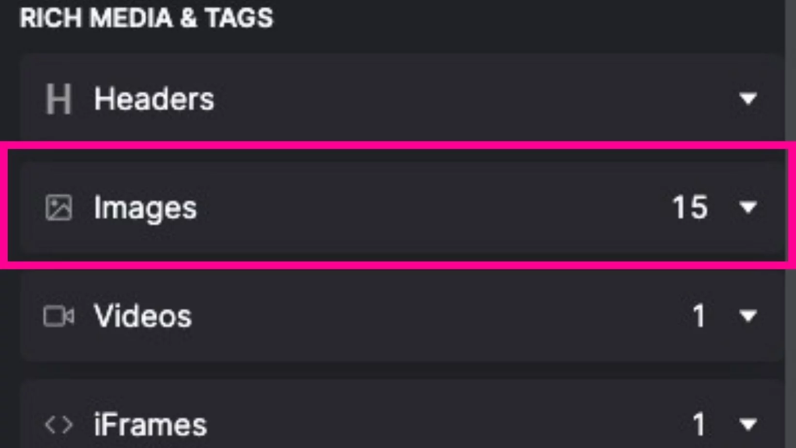 Zrzut ekranu przedstawiający menu obrazów w narzędziu asystenta treści