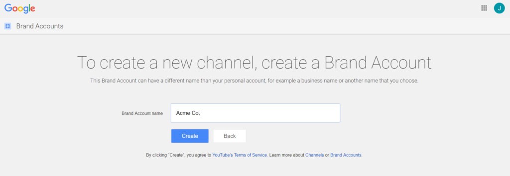 비즈니스용 YouTube 계정 만들기
