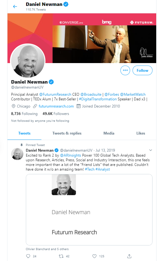 다니엘 뉴먼(Daniel Newman) 비즈니스 인플루언서 및 사상가