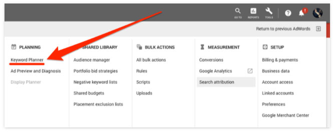 جوجل أداة البحث عن الكلمات الرئيسية