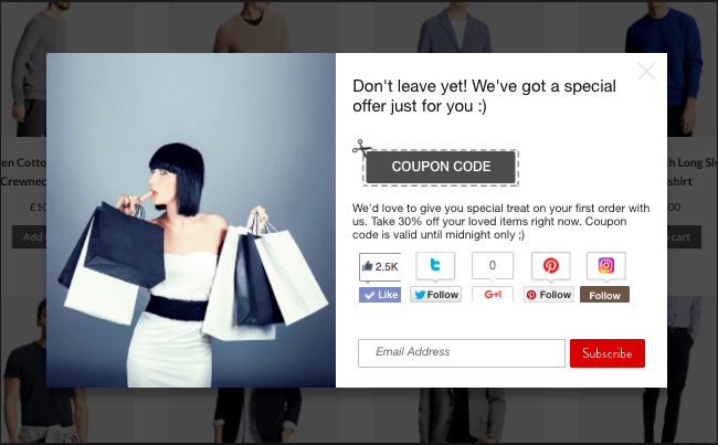 Forneça cupons com tecnologia de intenção de saída