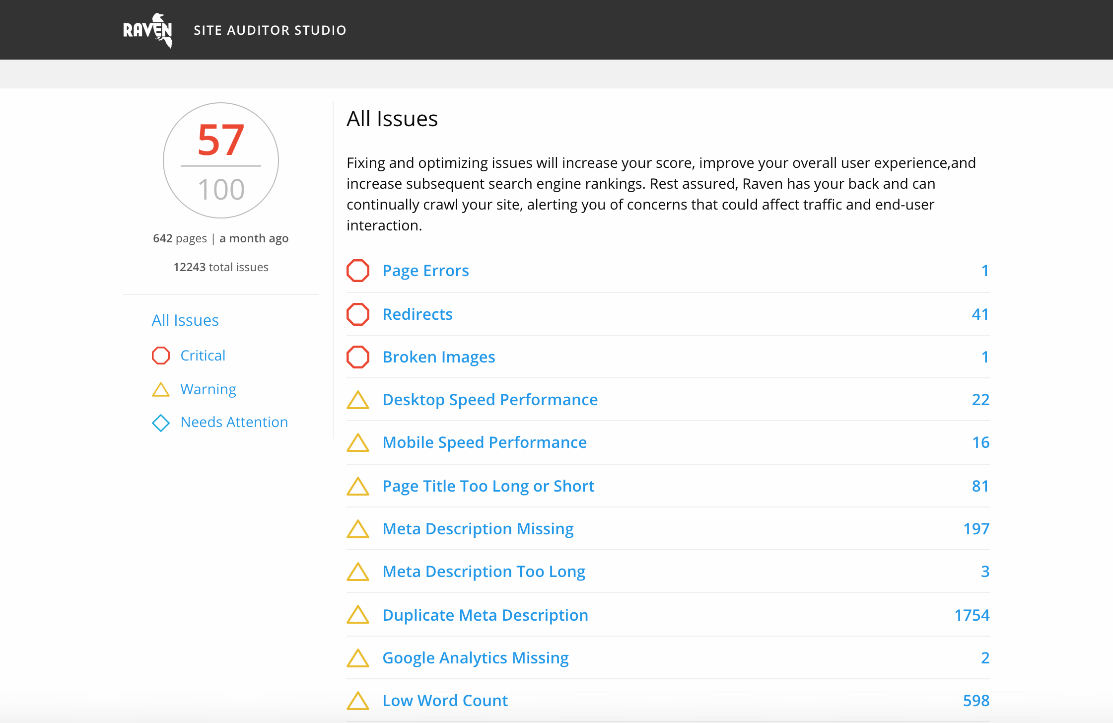 RavenToolsのWebサイト監査人