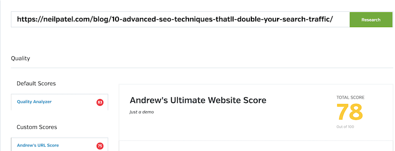 Website Grader Maßgeschneiderte Raven Tools