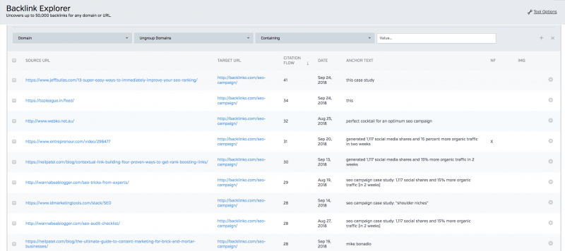 Explorador de backlinks