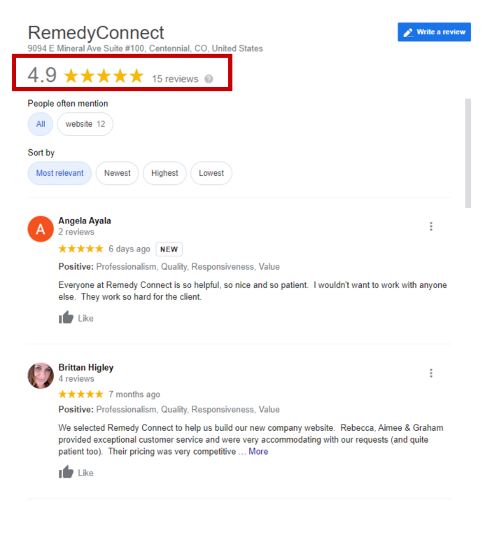Évaluation Google de RemedyConnect
