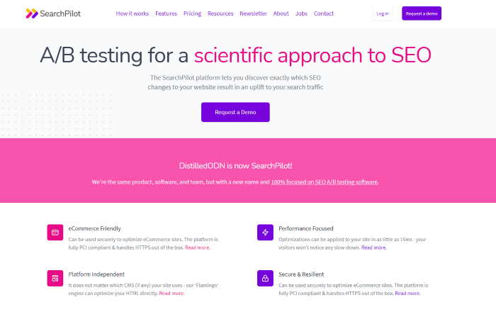 Page d'accueil de SearchPilot