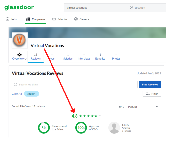 Vocations virtuelles Glassdoor