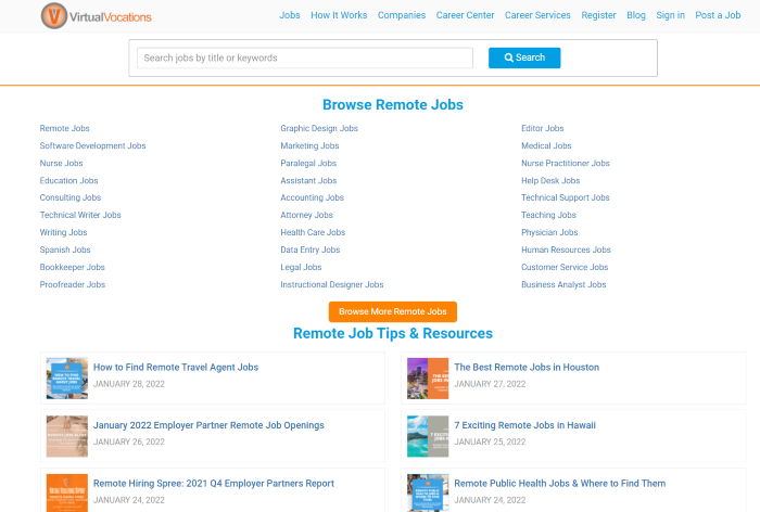 Page d'accueil des vocations virtuelles