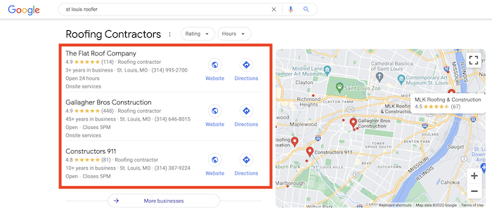 St. Louis Roofer Local Pack