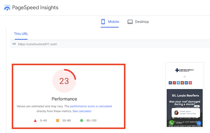 Seitenladegeschwindigkeit