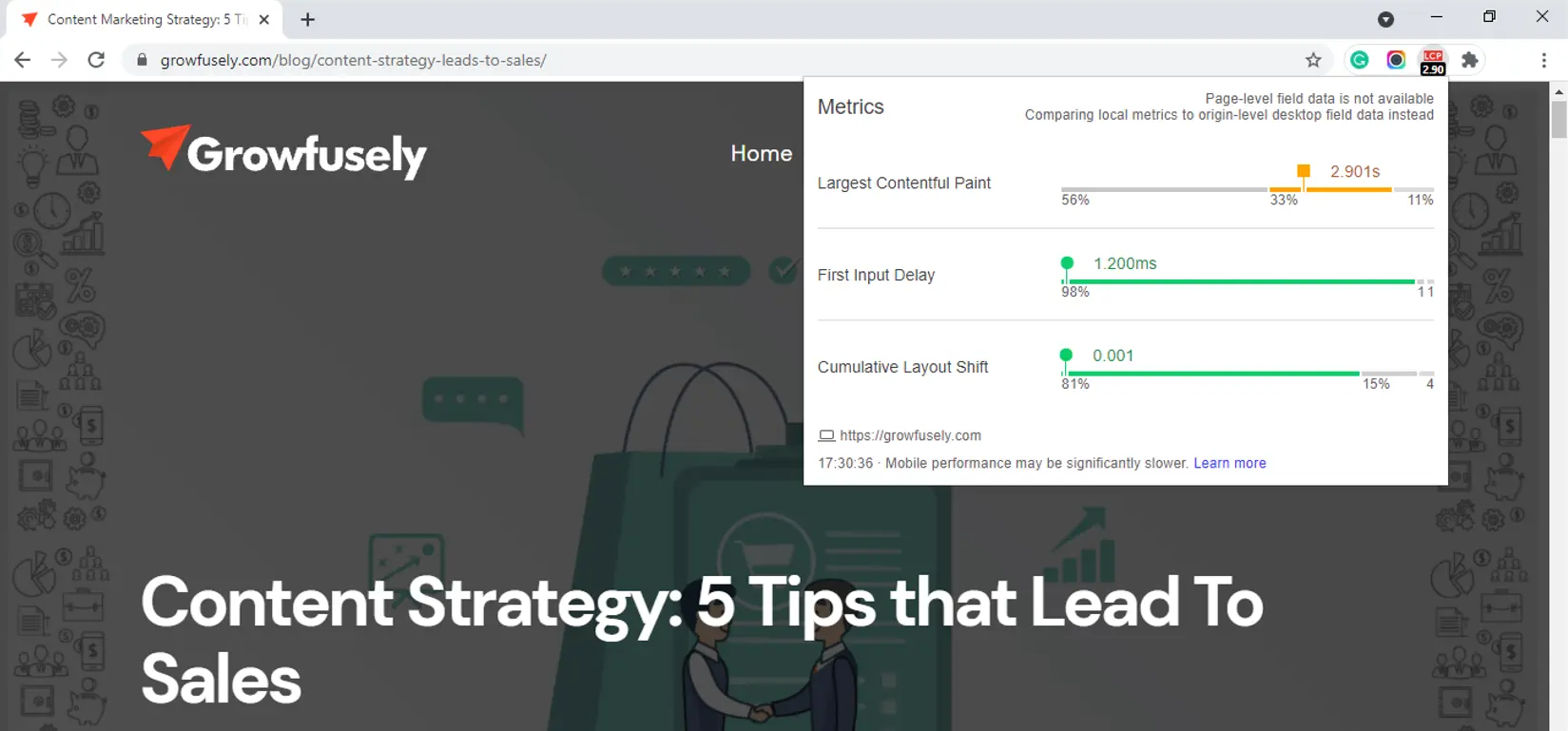 LCP com extensão do navegador