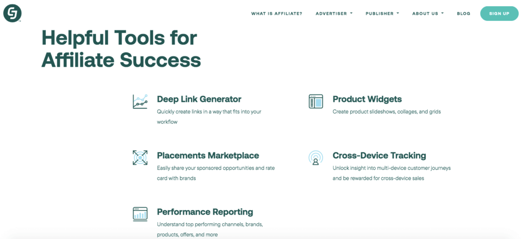 CJ-Afiliasi-fitur | Afiliasi Mudah CJ Affiliate features page.