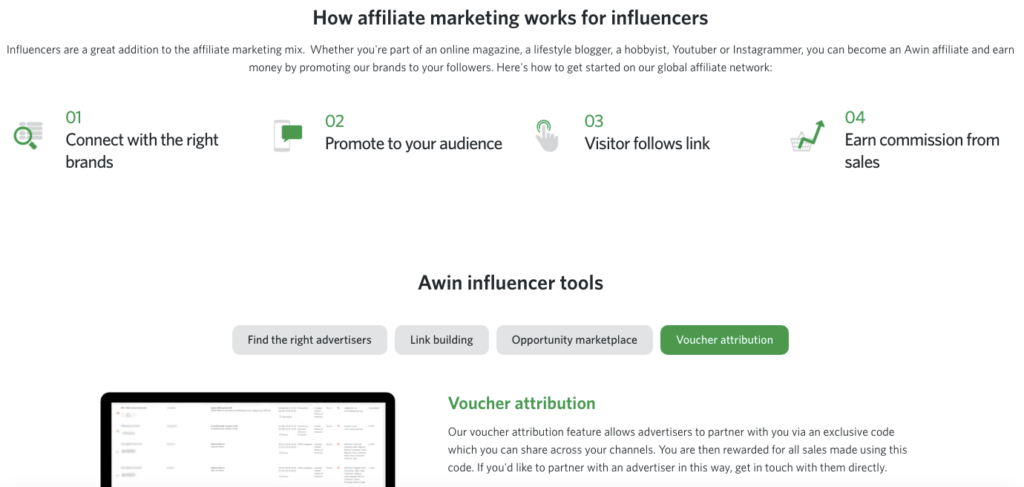 AWIN-fitur-halaman | Afiliasi Mudah AWIN influencer marketing page.