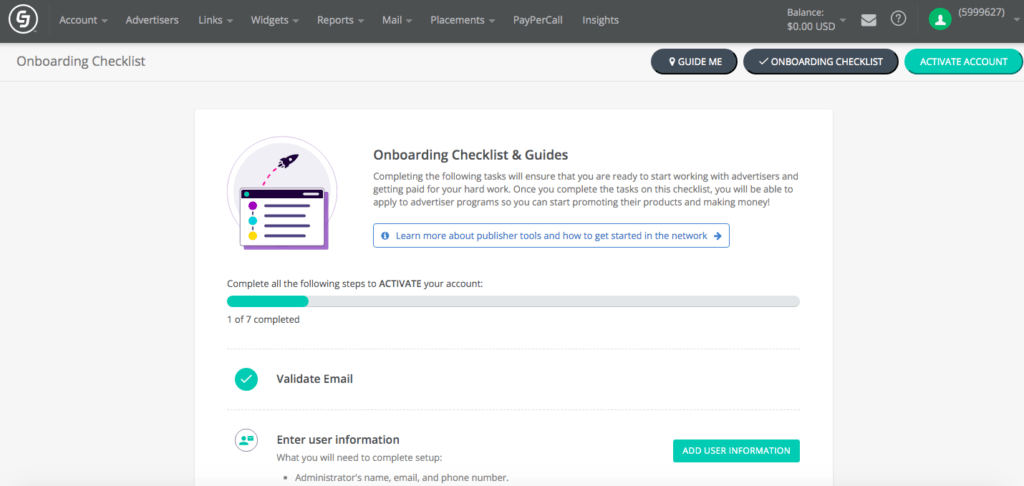 CJ-Afiliasi-onboarding-checklist-besar | Afiliasi Mudah CJ Affiliate dashboard.