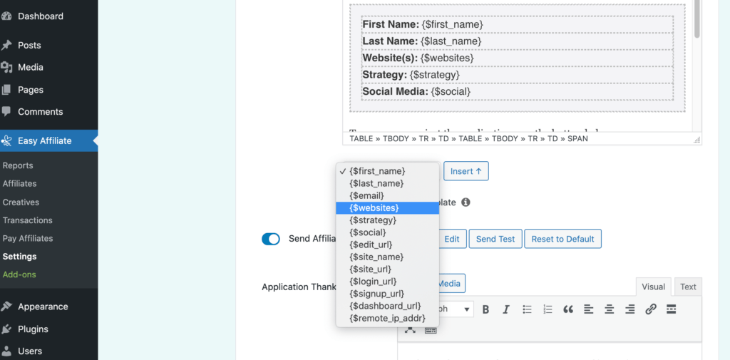 affiliato-di-testo-dinamico | Affiliazione facile Dynamic text in an application received email.