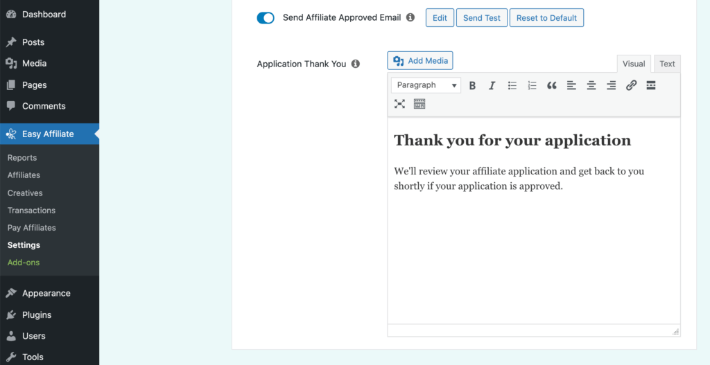 messaggio-di-conferma-di-editing | Affiliazione facile Easy Affiliate's default email.