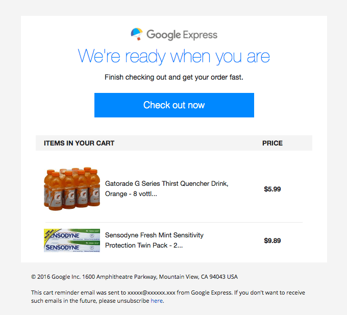 5 種類型的電子商務電子郵件模板可推動更多銷售(+22 示例) google express cart abandonment email - 5 Types of Ecommerce Email Templates to Drive More Sales (+22 Examples)