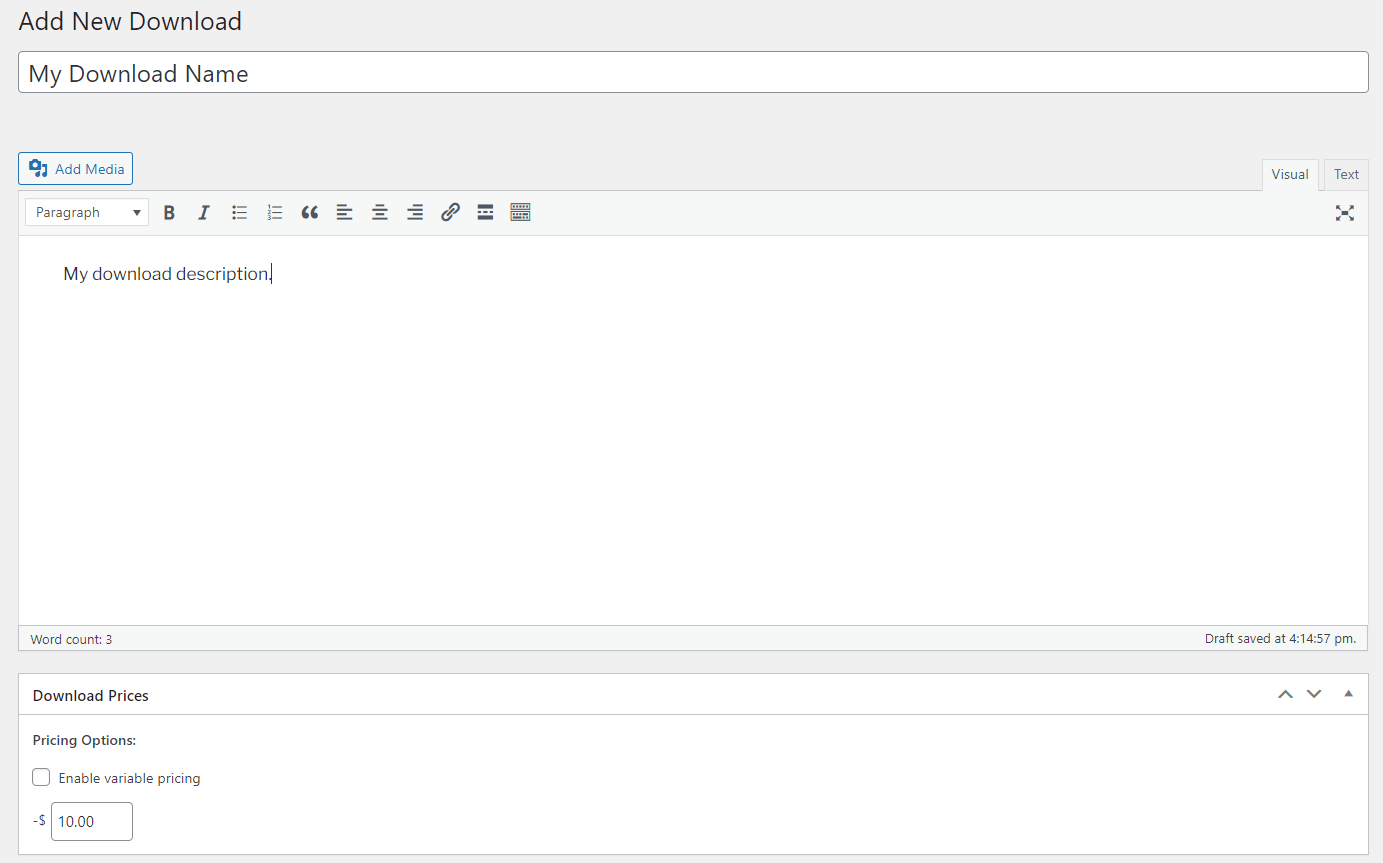 可下載的產品編輯器 |輕鬆加盟 The product editor from Easy Digital Downloads.