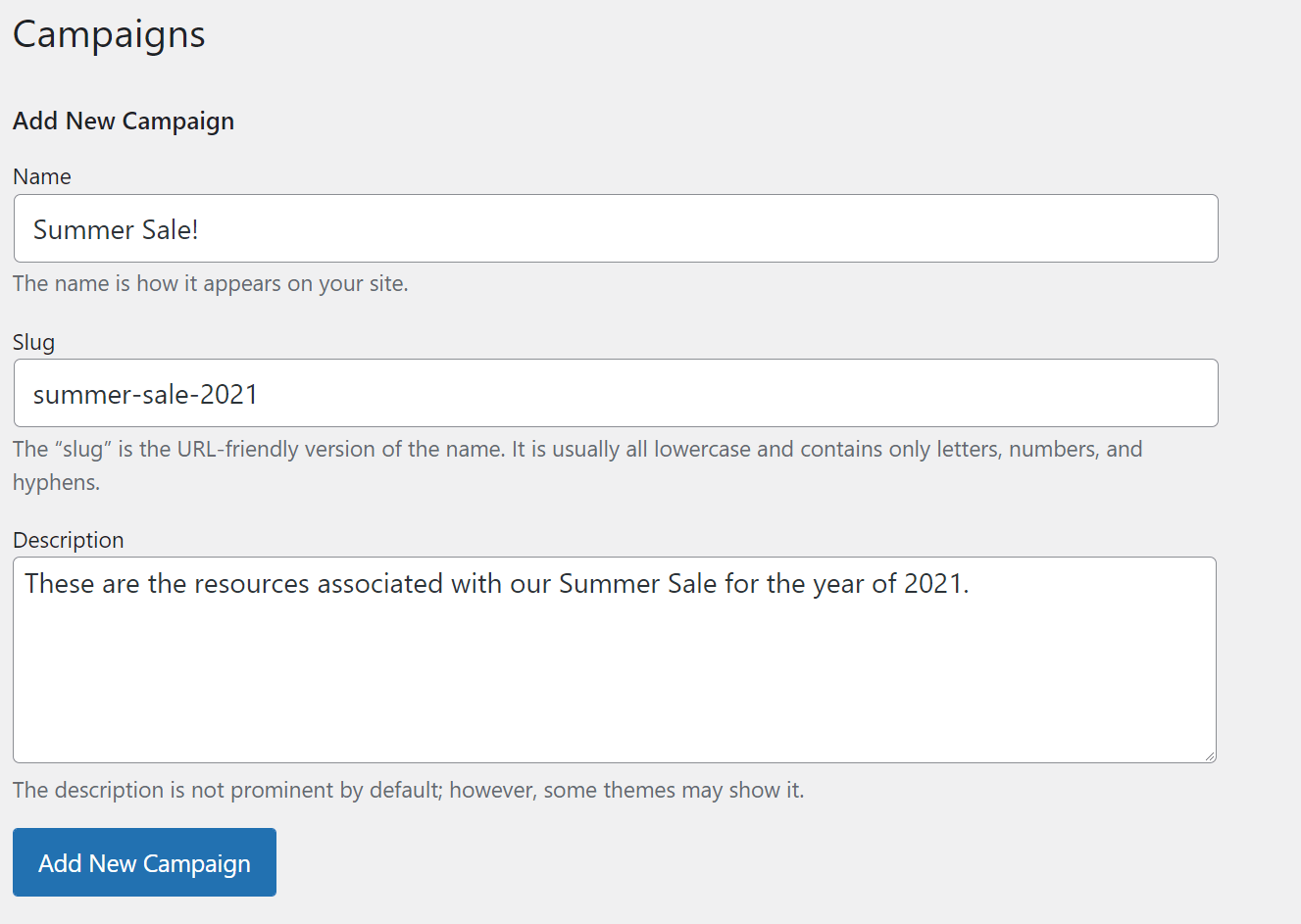 創建新活動 |輕鬆加盟 The page to create a new campaign, an optional but helpful step if you want to know how to make an affiliate link.