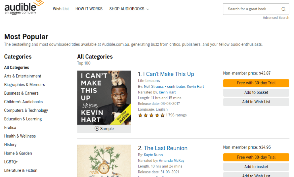 звуковая витрина | Легкая партнерка The Audible library.