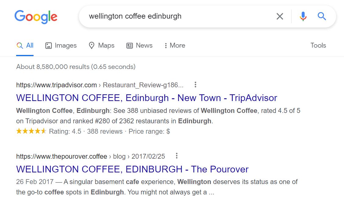 wellington-kawa-edynburg | Łatwy partner An example of positive reviews on the first page of Google