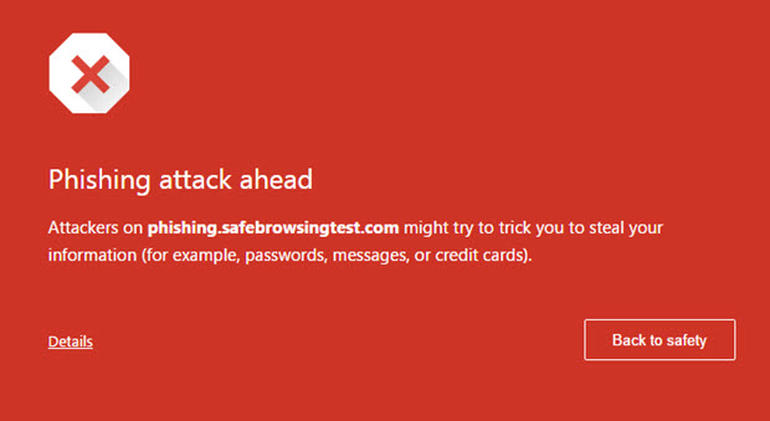 Alerte de phishing Chrome