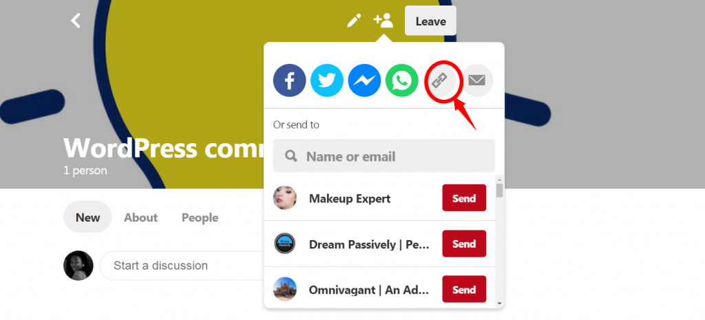 icona collegamento pinterest