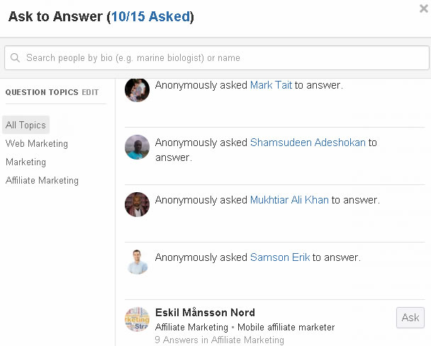クォーラは15人に答えてもらいます