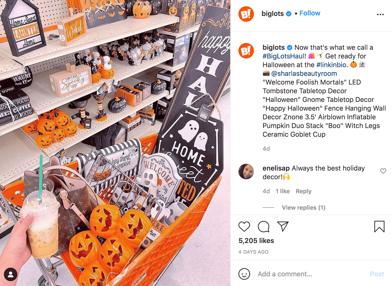 Carrello della spesa per post di marca di Halloween Instagram