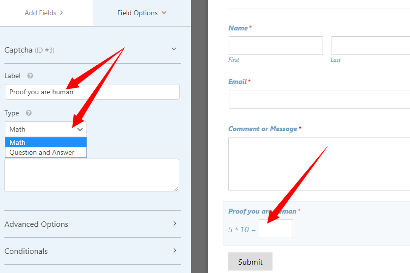 보안 문자 옵션
