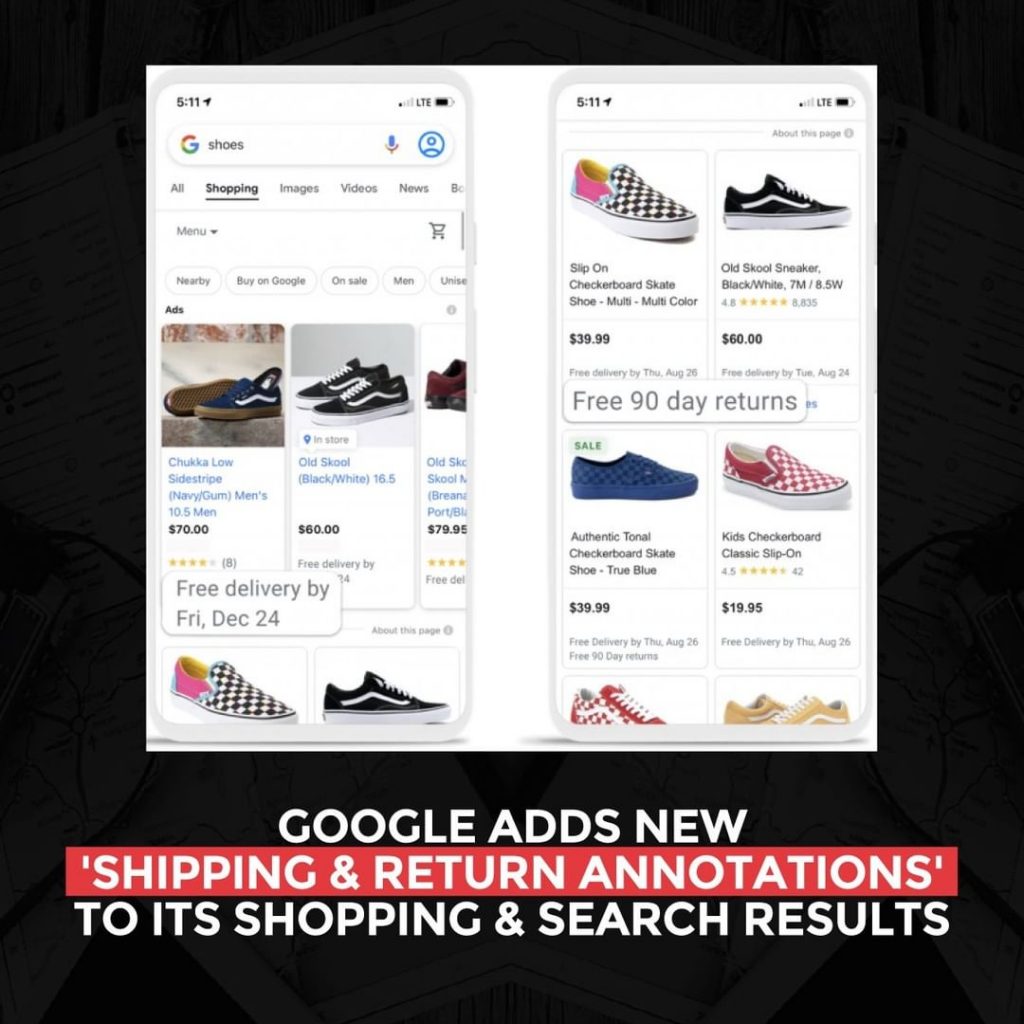 谷歌在其購物和搜索結果中添加了新的“運輸和退貨註釋”
