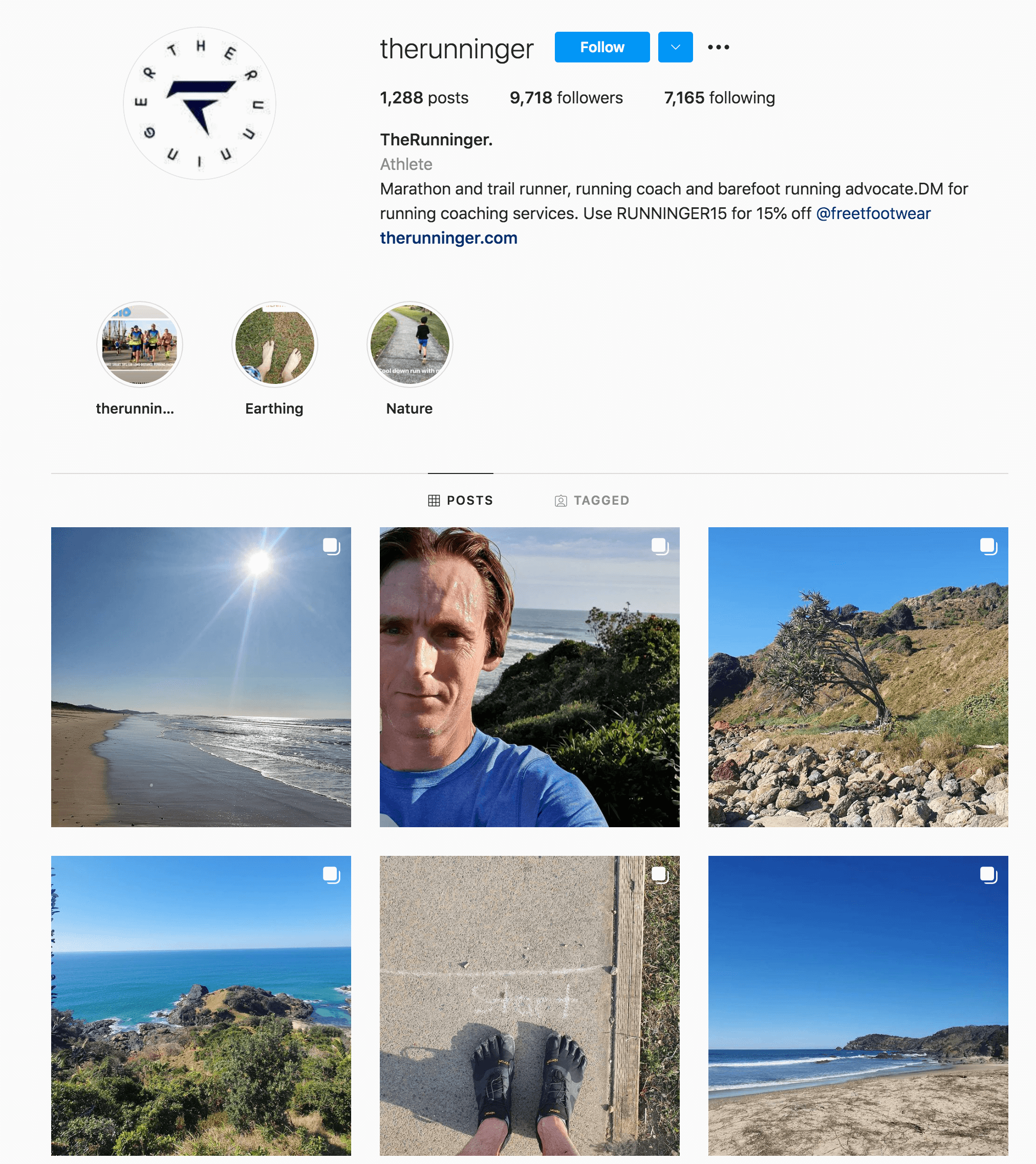 Профиль бегуна в Instagram