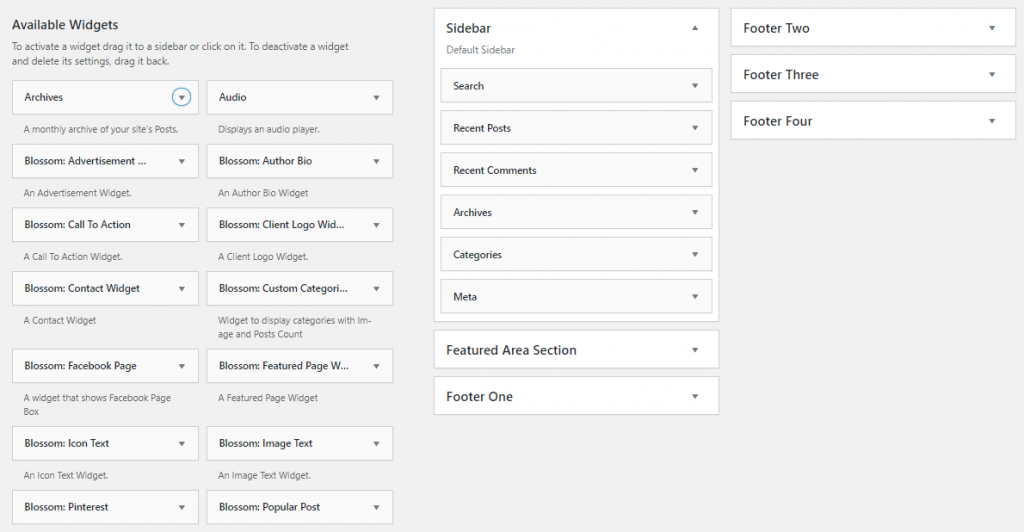 Yummy Recipe Theme วิดเจ็ตที่มีอยู่