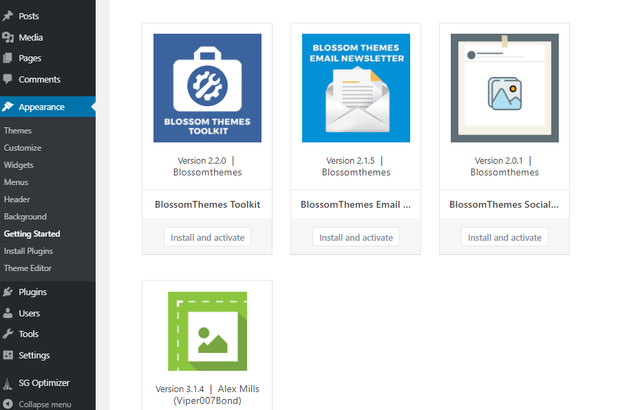 แท็บเริ่มต้นใช้งานลักษณะที่ปรากฏของ WordPress