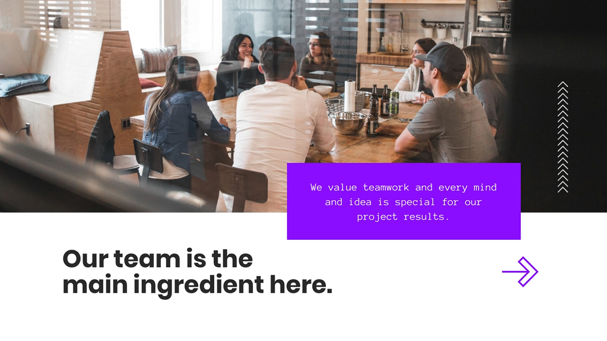 Visme 中提供的团队演示幻灯片。