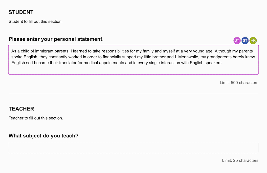 presencia de campo del colaborador en la aplicación colectiva