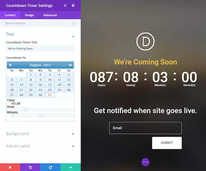 العد التنازلي إعدادات