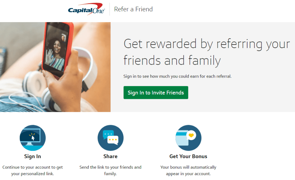 Kapital-Satu-tangkapan layar | Afiliasi Mudah Screenshot of Capital One referral program page