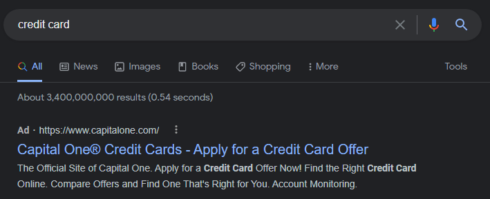 kartu kredit-iklan | Afiliasi Mudah Screenshot of Google search "credit card" paid ad result