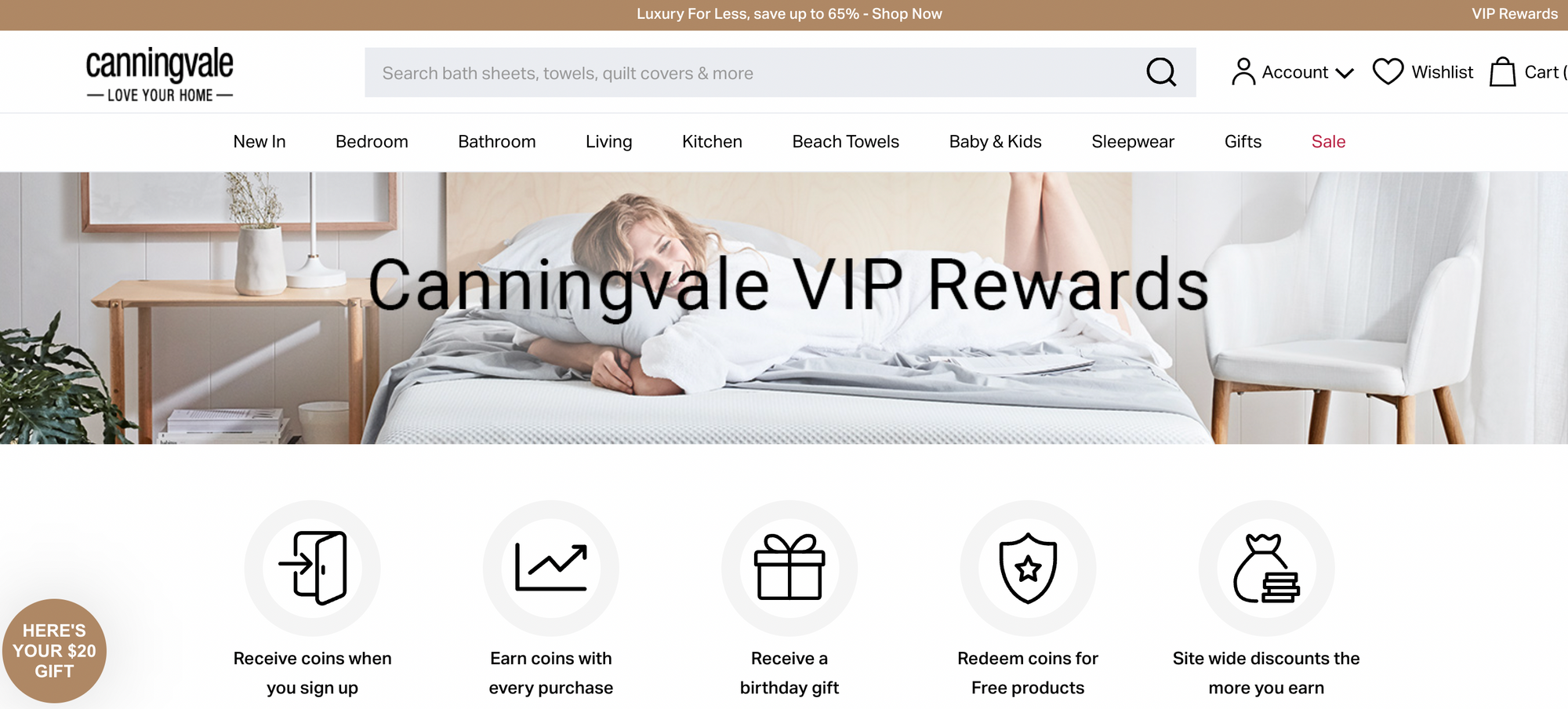 Comment la gamification peut améliorer votre programme de fidélité VIP - Une capture d'écran de la page explicative du programme de récompenses VIP Canningvale homeware avec lecture de texte, "Canningvale VIP Rewards".