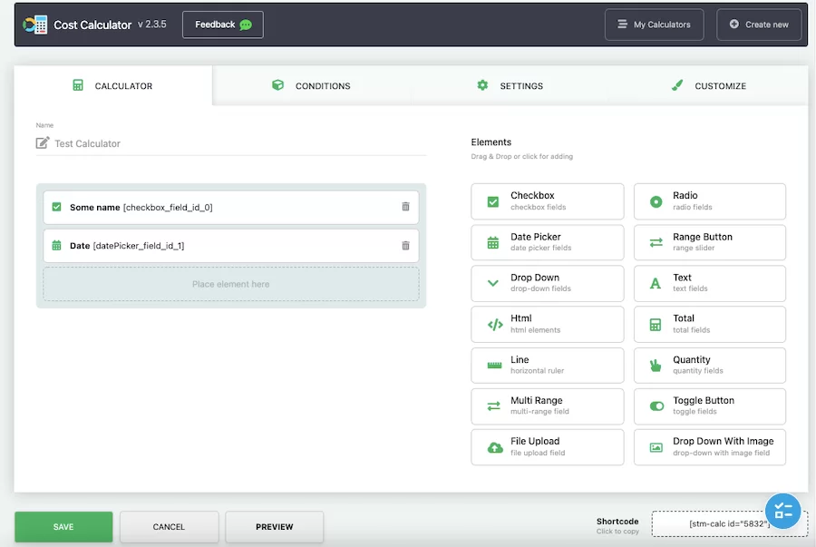 Configuración del complemento de la calculadora de costos